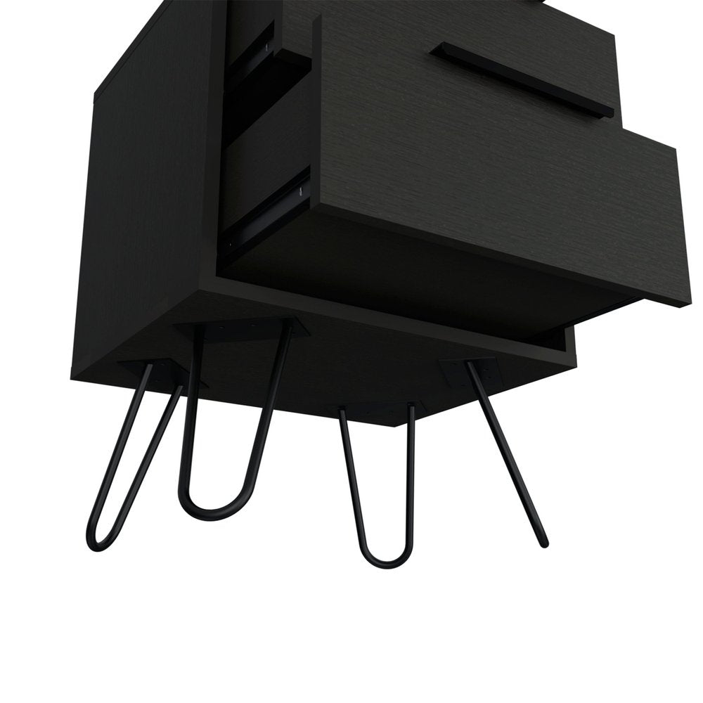 Black Wood Two Drawer Nightstand - 22-inch