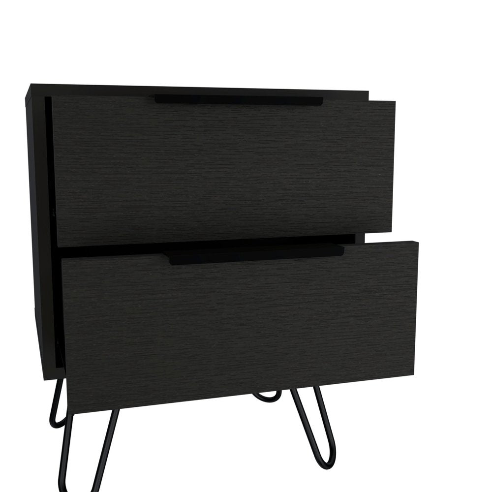 Black Wood Two Drawer Nightstand - 22-inch