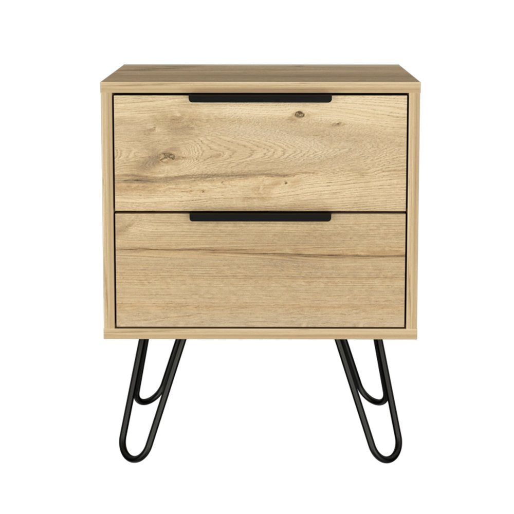 Oak Wood Two Drawer Nightstand - 22-inch