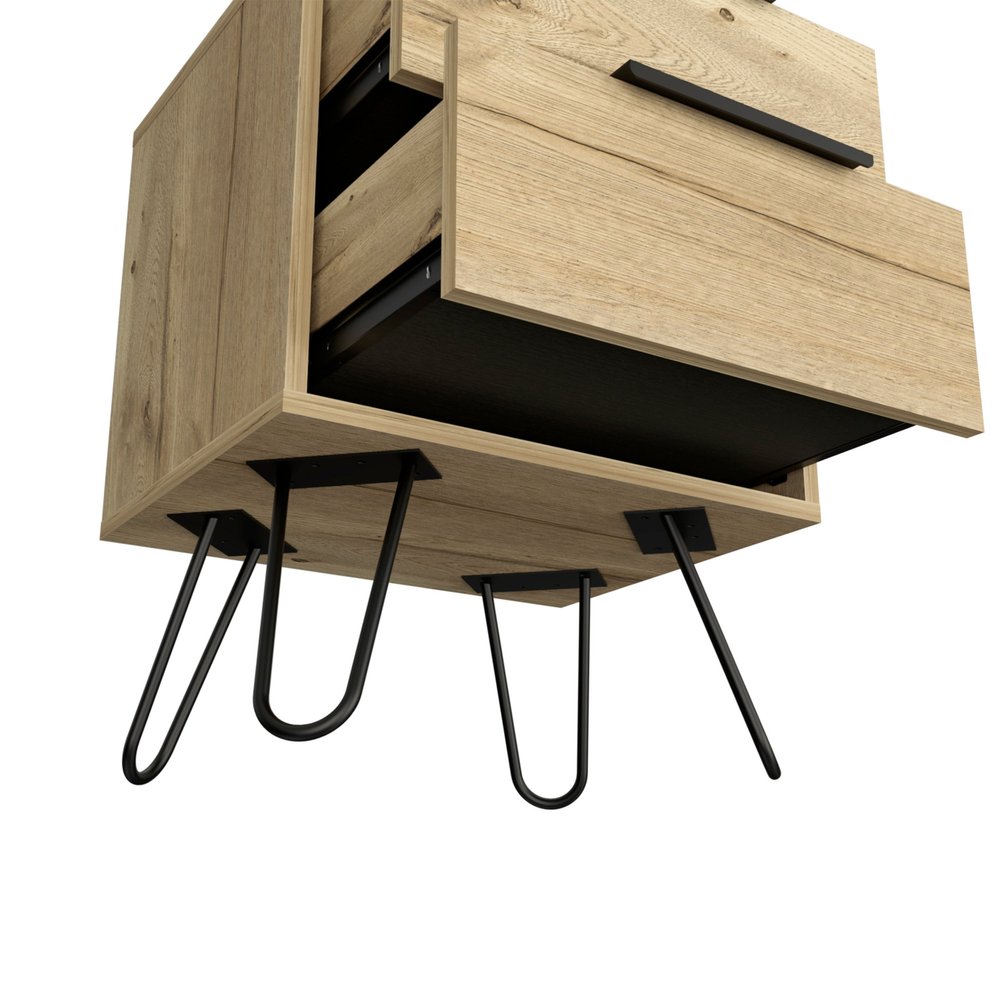 Oak Wood Two Drawer Nightstand - 22-inch