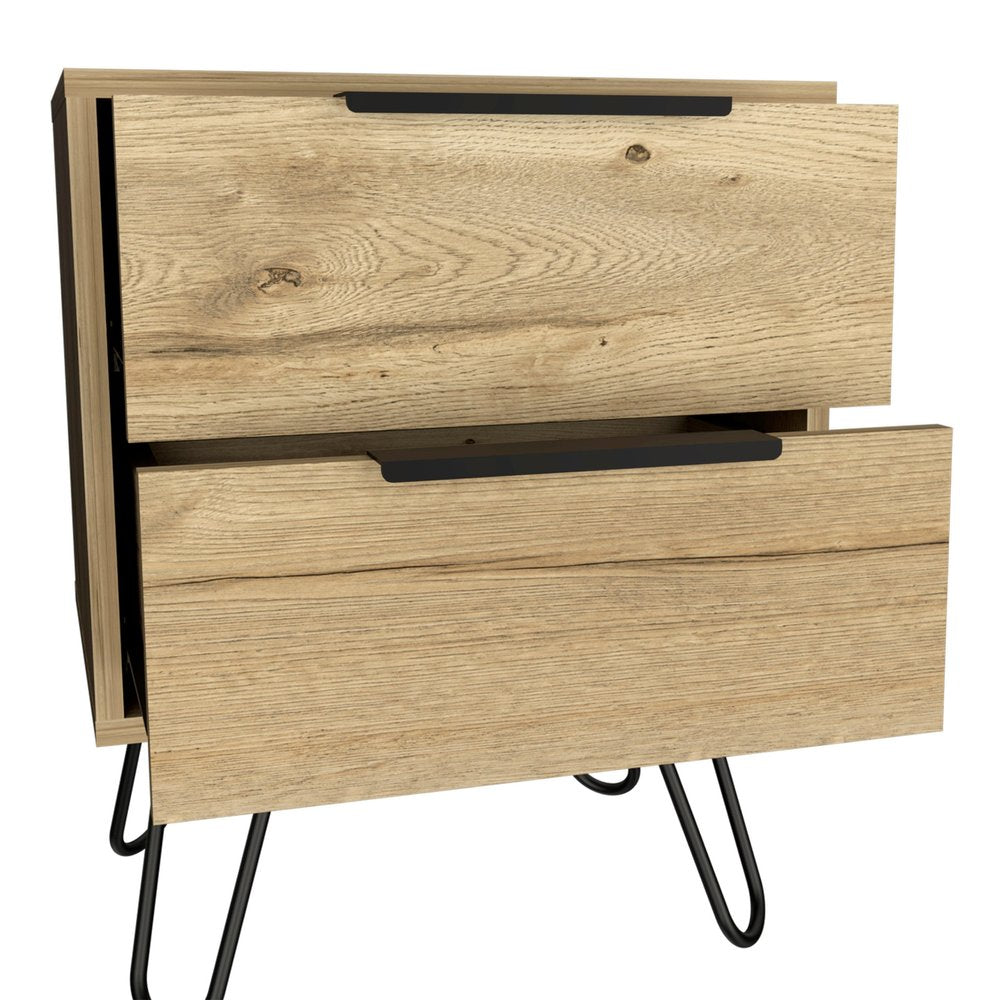 Oak Wood Two Drawer Nightstand - 22-inch