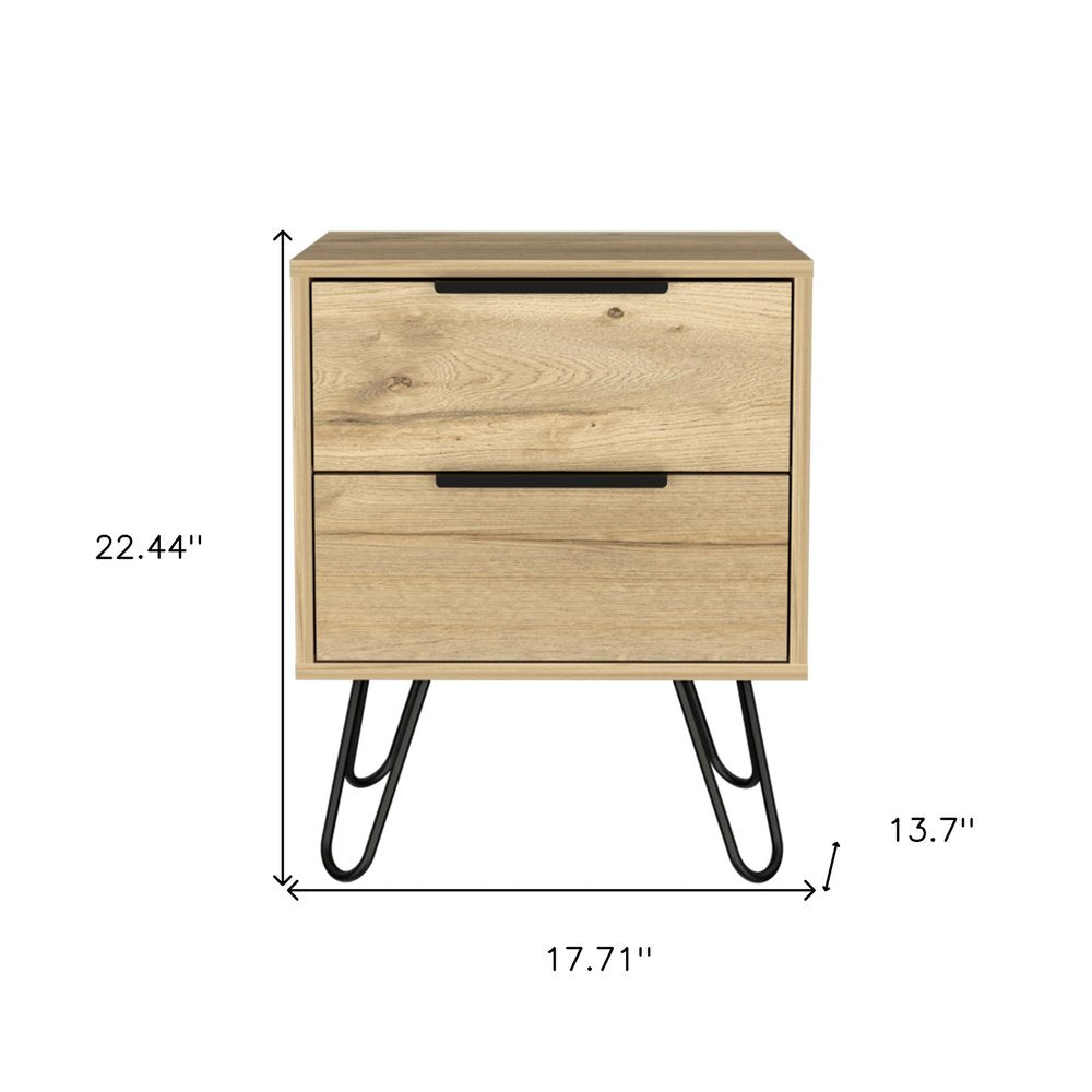 Oak Wood Two Drawer Nightstand - 22-inch