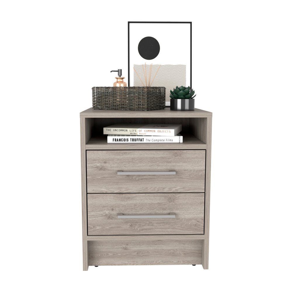 Gray Wood Two Drawer Nightstand - 20-inch
