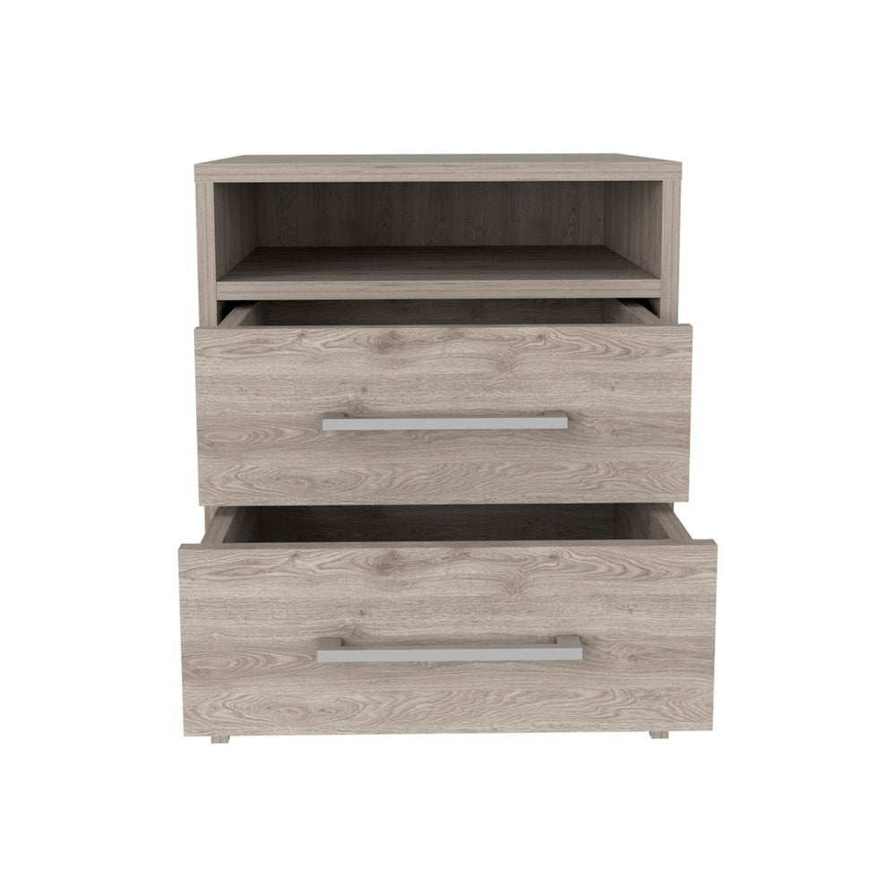 Gray Wood Two Drawer Nightstand - 20-inch