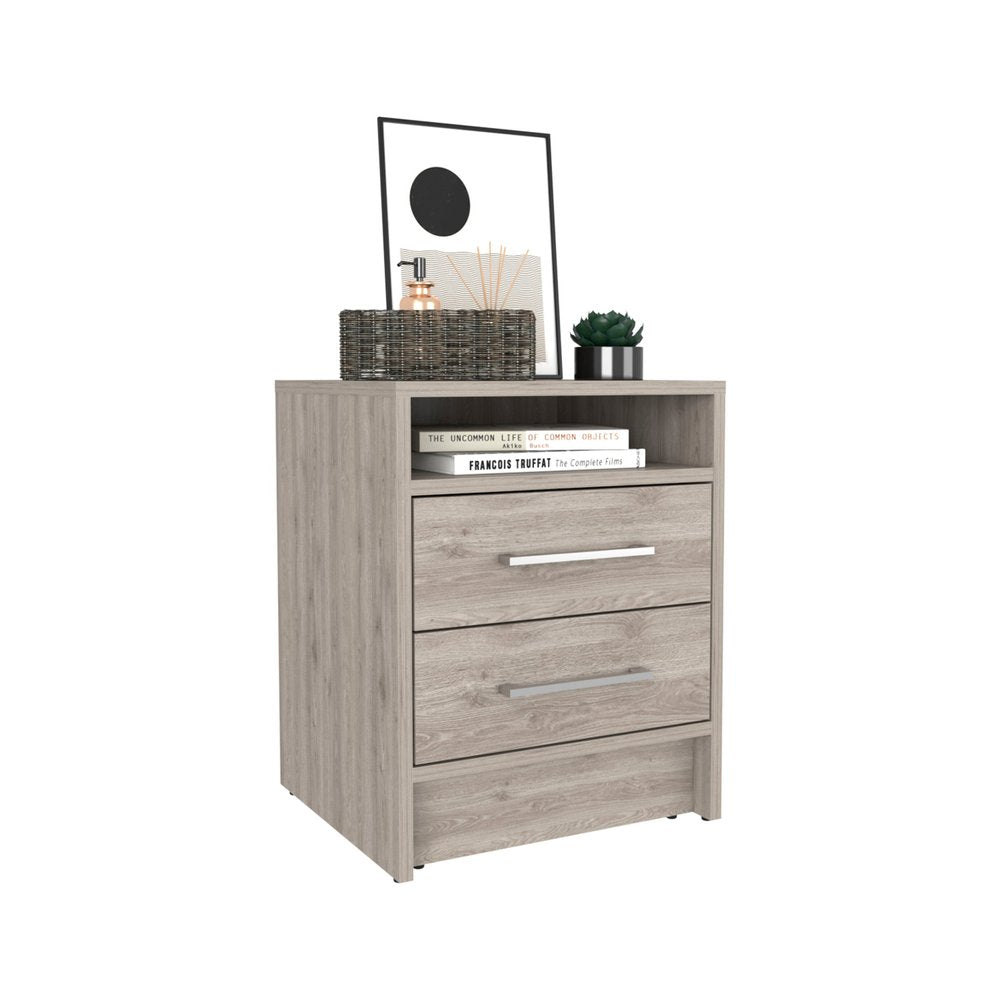 Gray Wood Two Drawer Nightstand - 20-inch