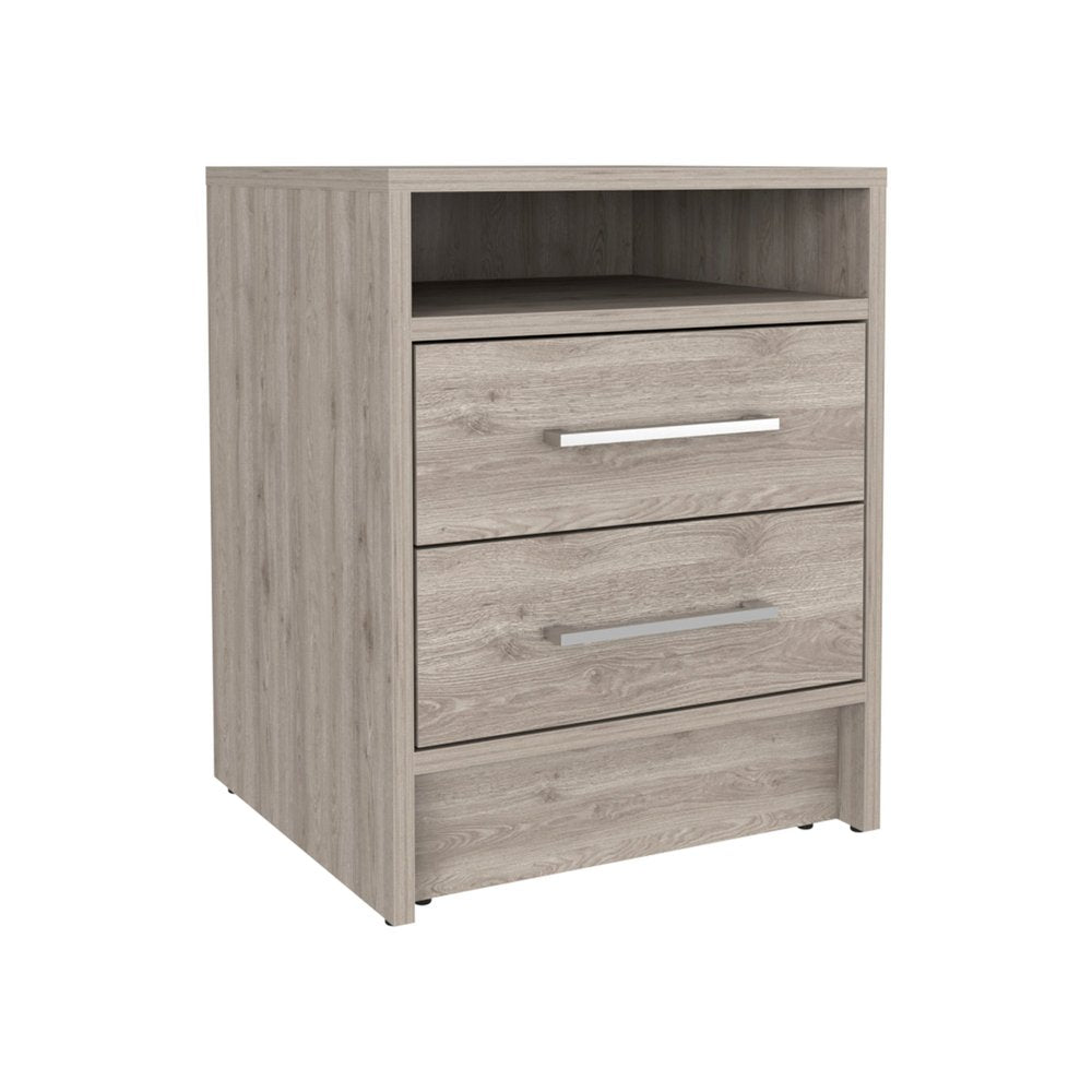 Gray Wood Two Drawer Nightstand - 20-inch