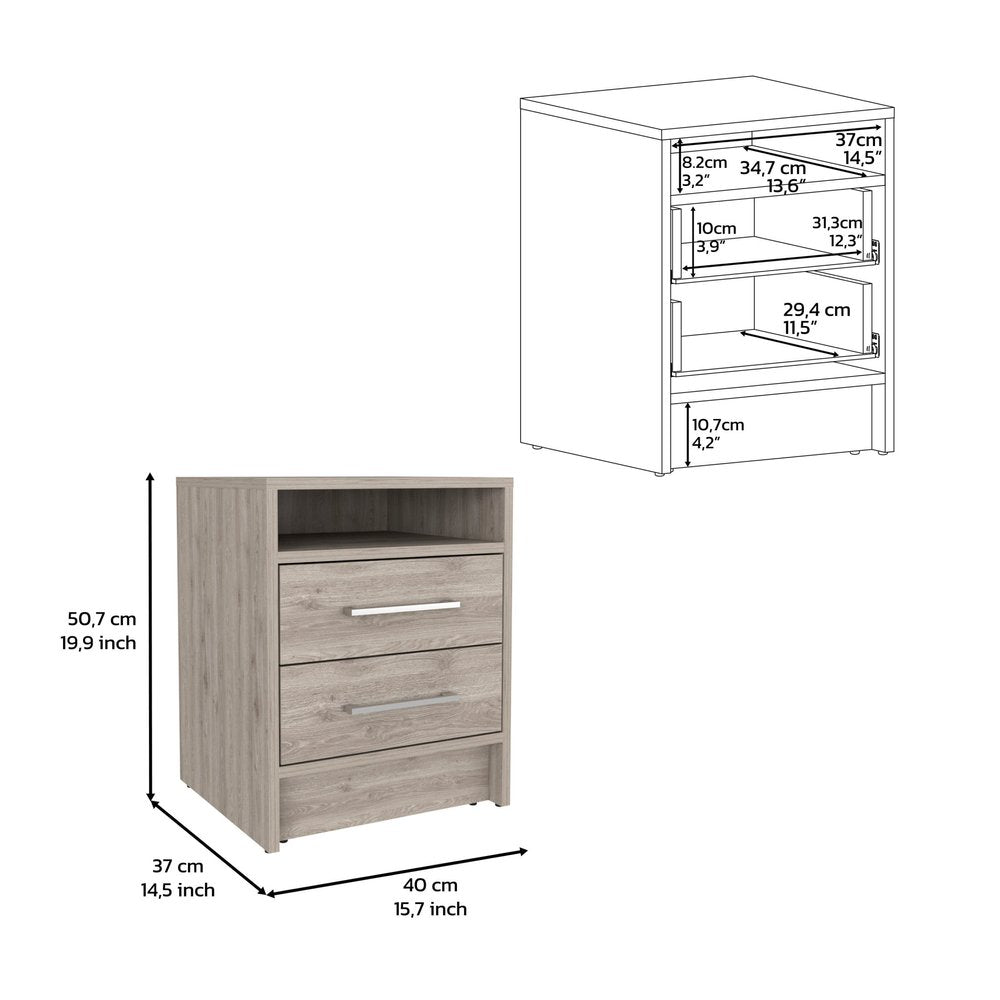 Gray Wood Two Drawer Nightstand - 20-inch
