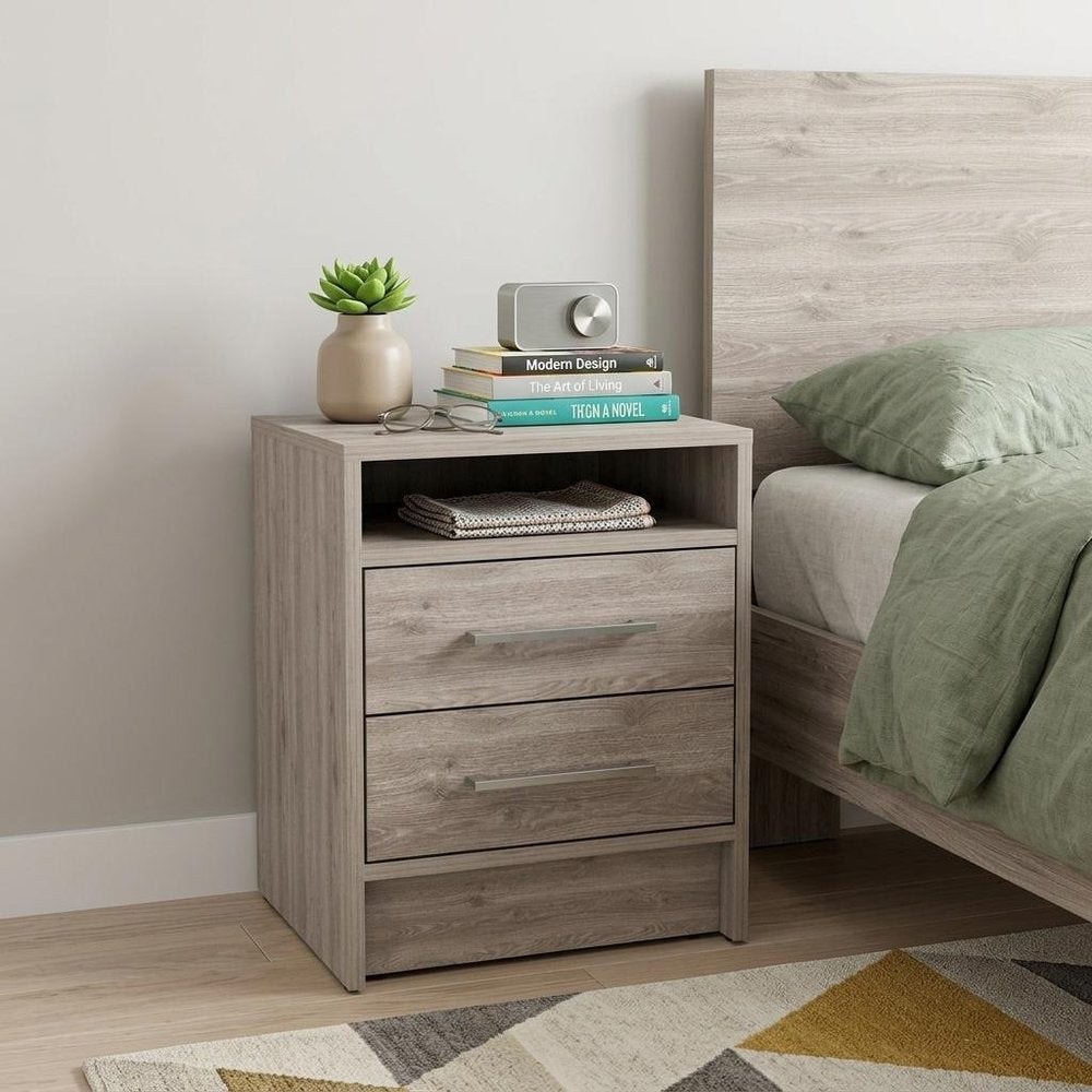 Gray Wood Two Drawer Nightstand - 20-inch