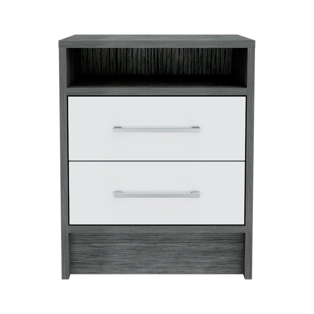 Gray Wood Two Drawer Nightstand - 20-inch