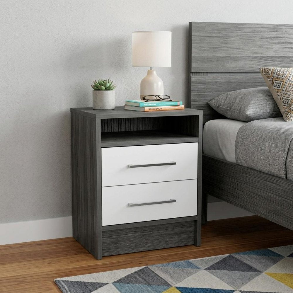 Gray Wood Two Drawer Nightstand - 20-inch