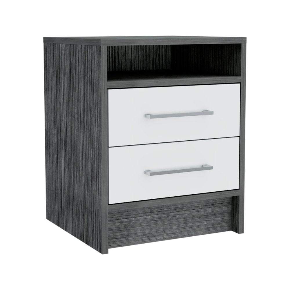Gray Wood Two Drawer Nightstand - 20-inch