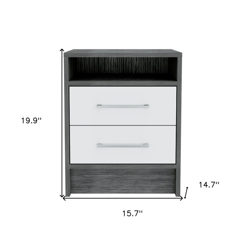 Gray Wood Two Drawer Nightstand - 20-inch