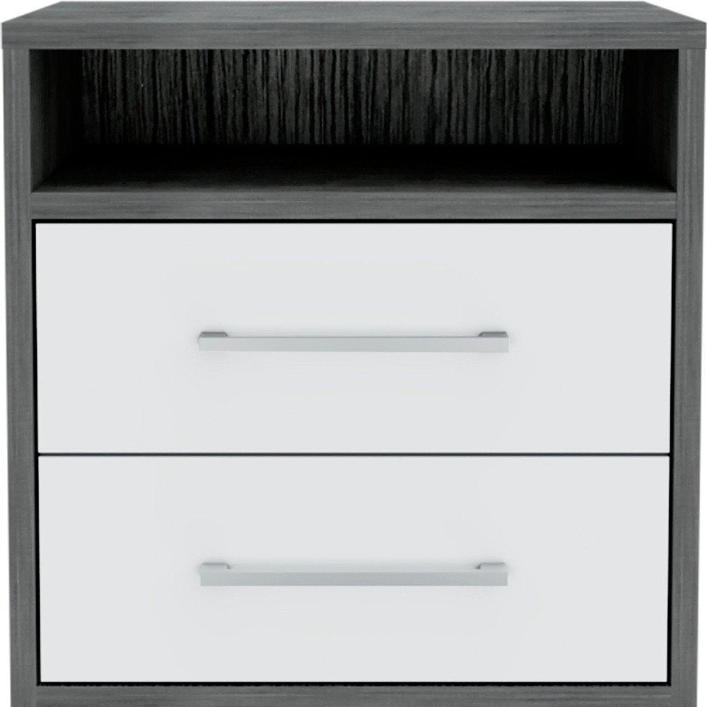 Gray Wood Two Drawer Nightstand - 20-inch