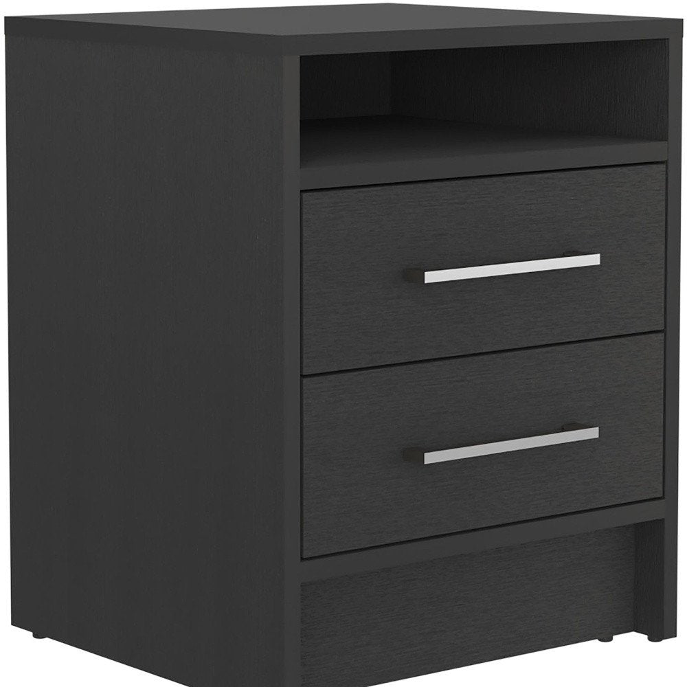Black Two Drawer Faux Wood Nightstand - 20-inch