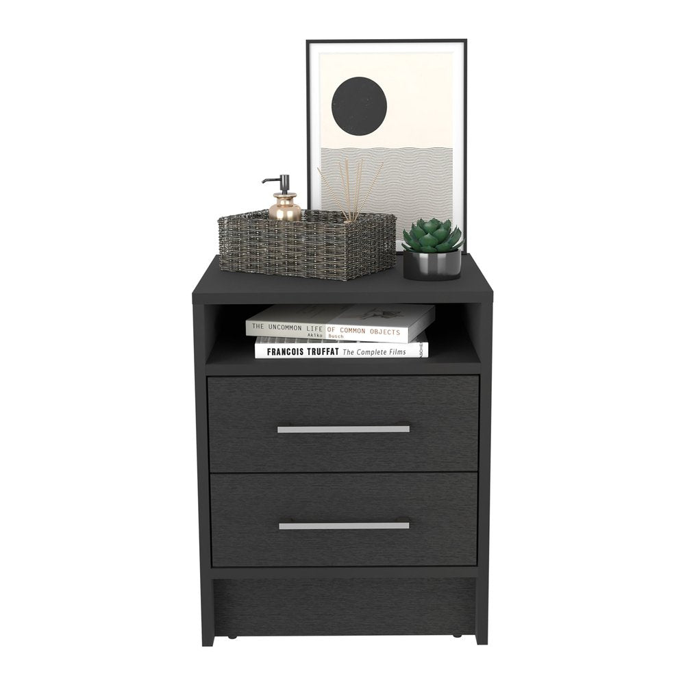 Black Two Drawer Faux Wood Nightstand - 20-inch