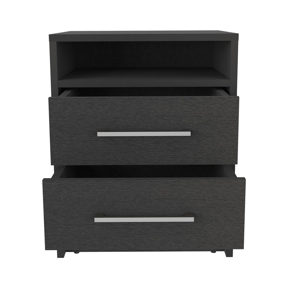 Black Two Drawer Faux Wood Nightstand - 20-inch