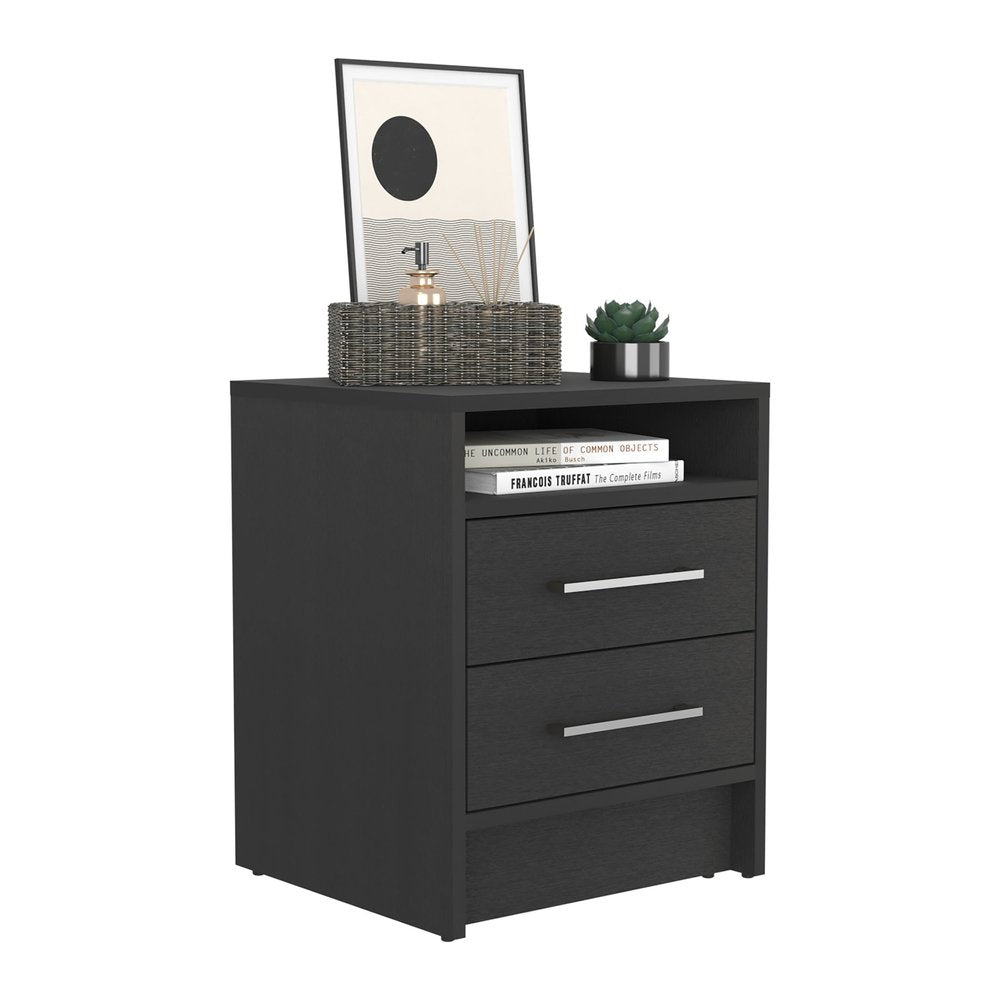 Black Two Drawer Faux Wood Nightstand - 20-inch