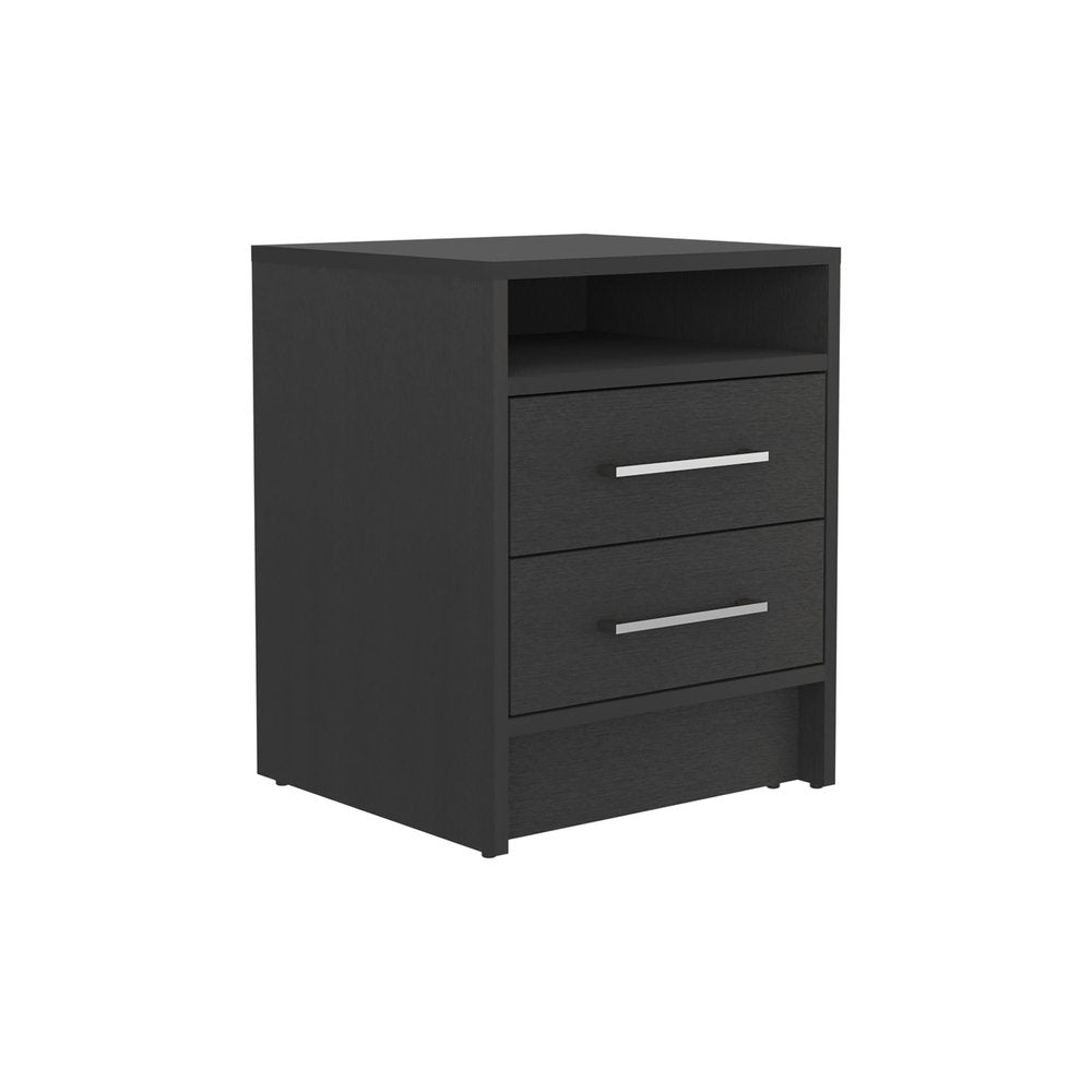 Black Two Drawer Faux Wood Nightstand - 20-inch