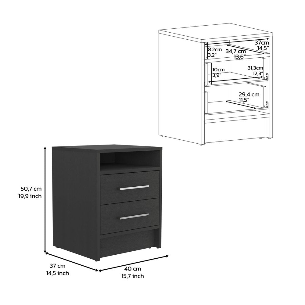 Black Two Drawer Faux Wood Nightstand - 20-inch