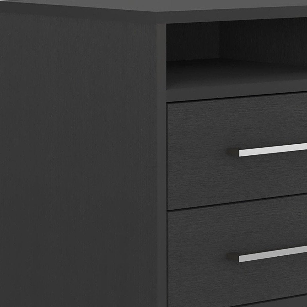 Black Two Drawer Faux Wood Nightstand - 20-inch