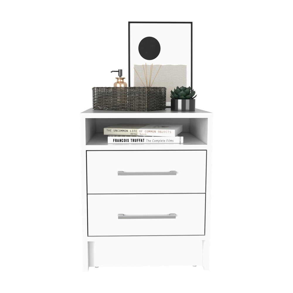 White Wood Two Drawer Nightstand - 20-inch
