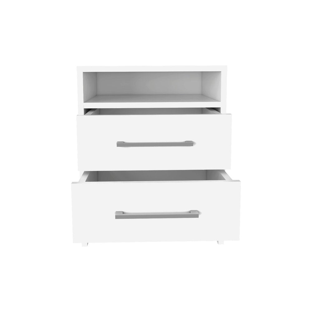 White Wood Two Drawer Nightstand - 20-inch