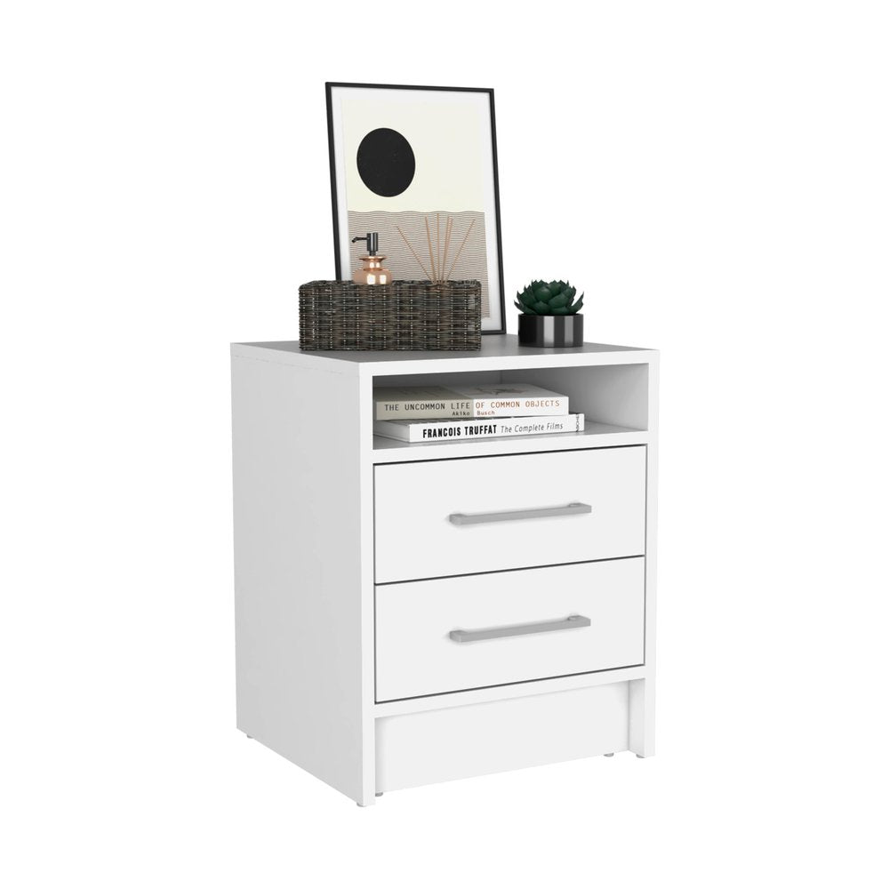 White Wood Two Drawer Nightstand - 20-inch