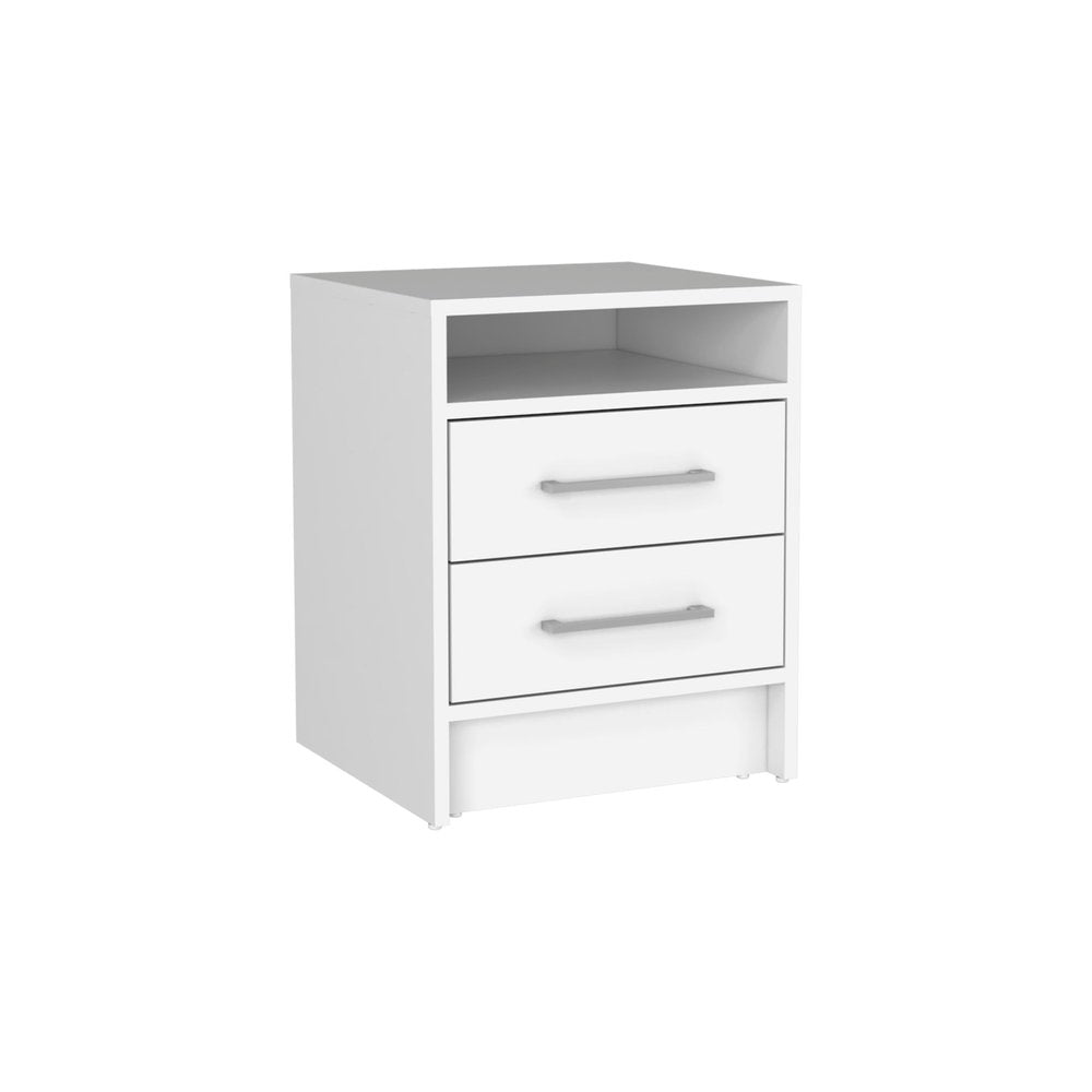 White Wood Two Drawer Nightstand - 20-inch