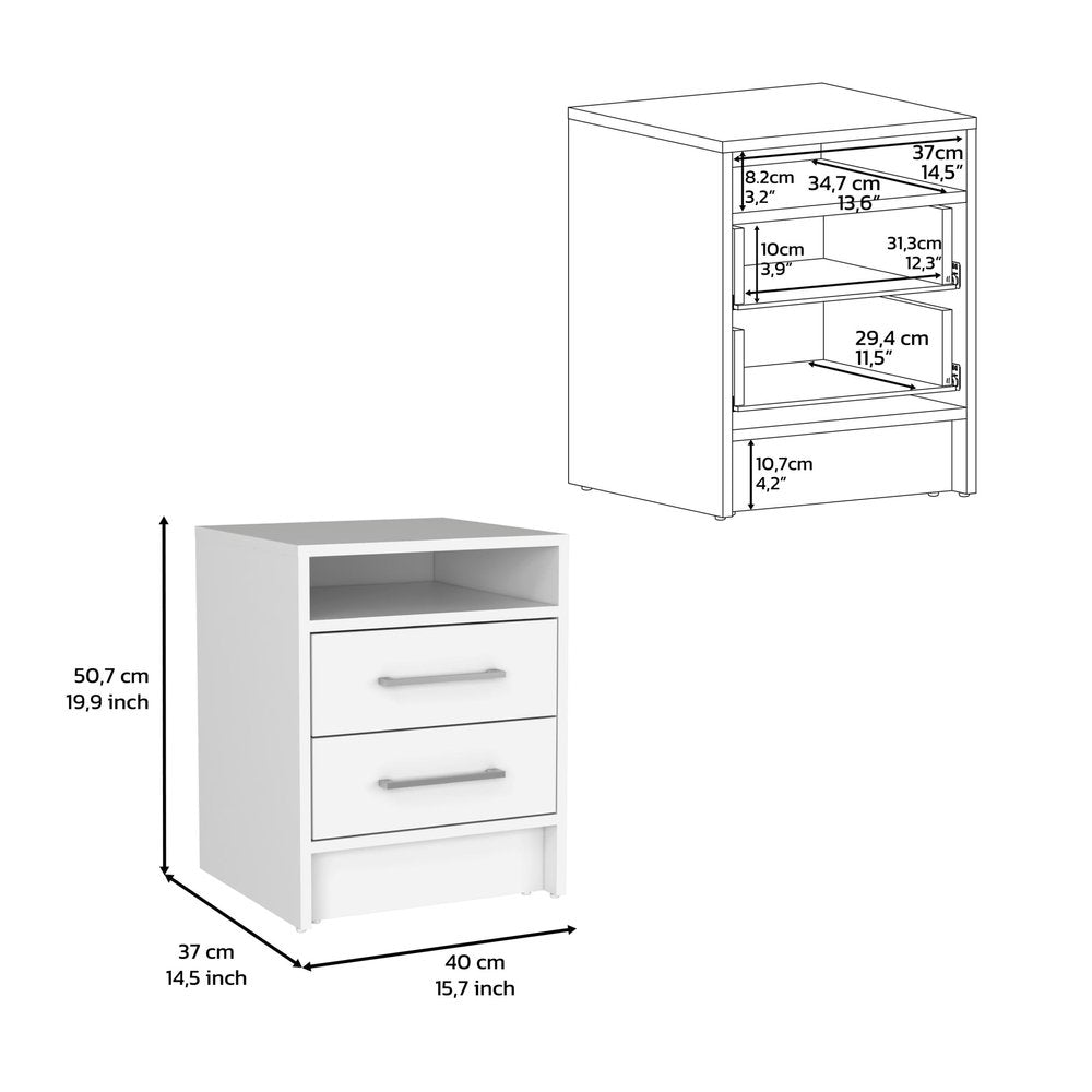 White Wood Two Drawer Nightstand - 20-inch