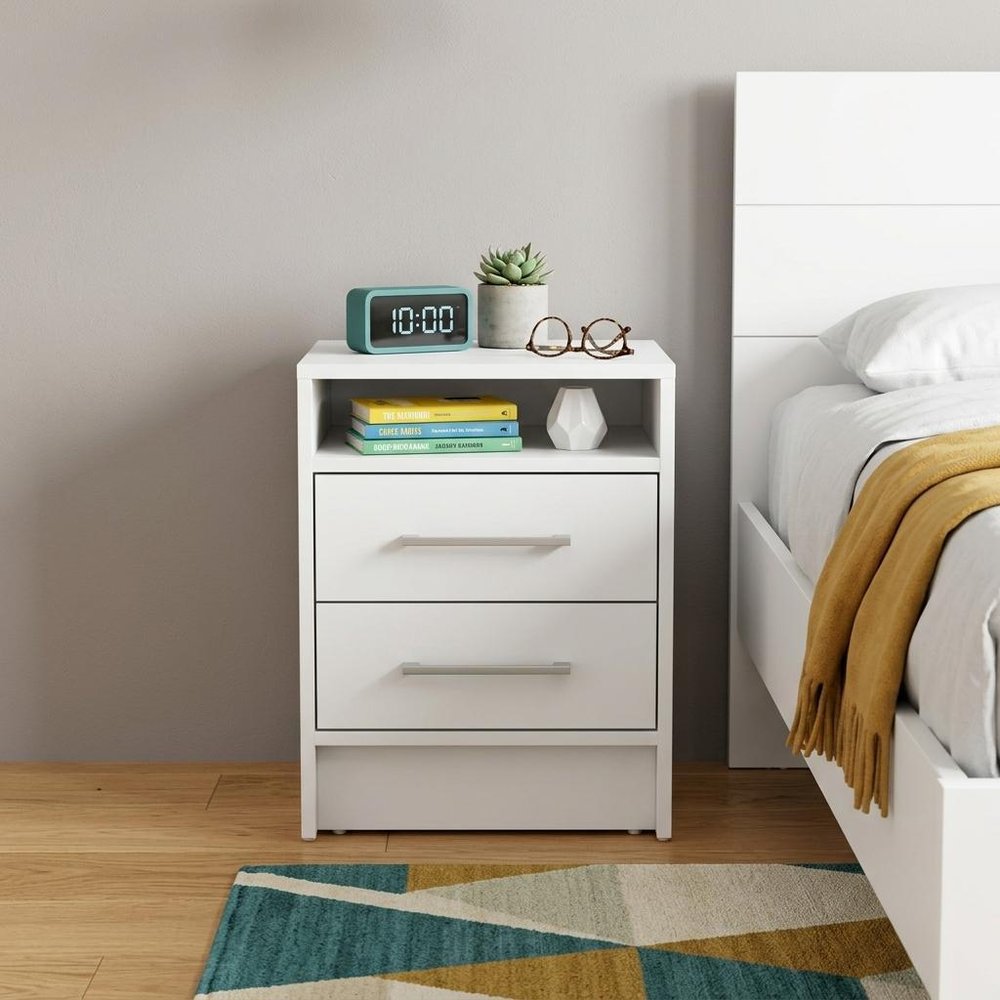 White Wood Two Drawer Nightstand - 20-inch