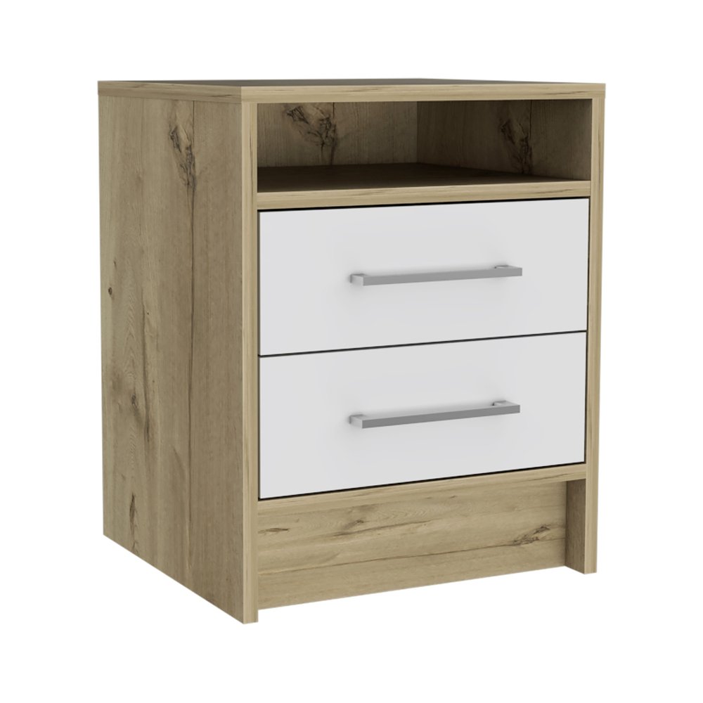 White Wood Two Drawer Nightstand - 20-inch
