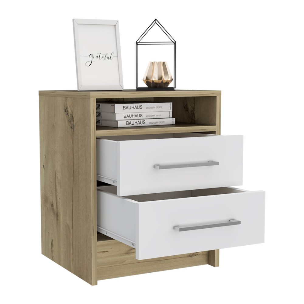 White Wood Two Drawer Nightstand - 20-inch