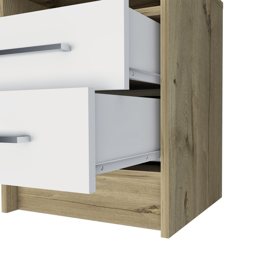 White Wood Two Drawer Nightstand - 20-inch