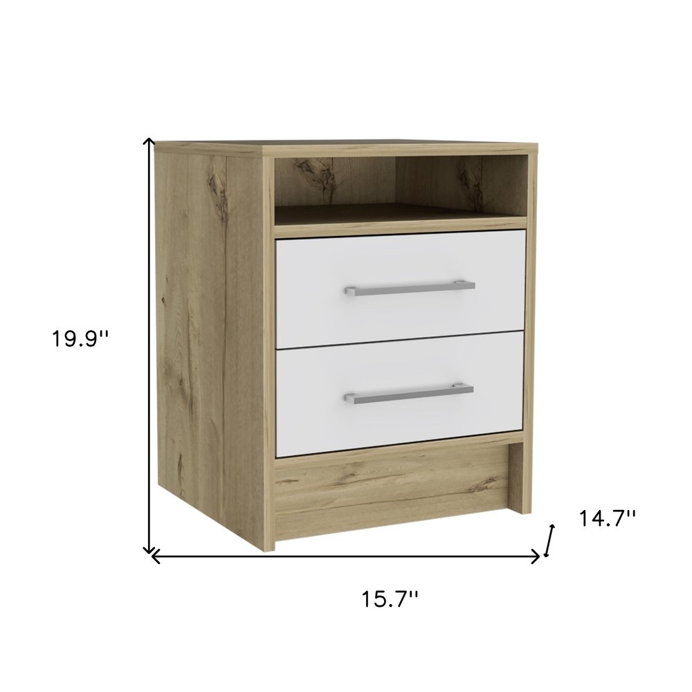 White Wood Two Drawer Nightstand - 20-inch