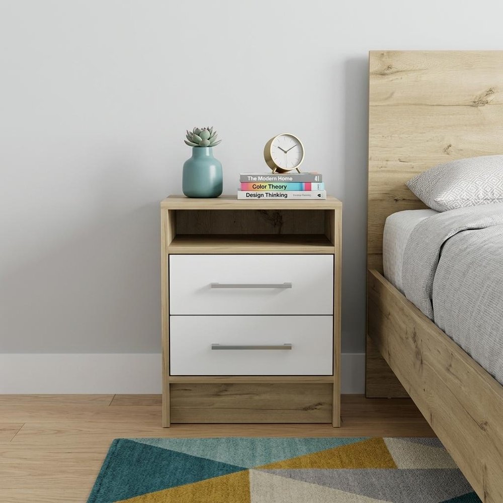 White Wood Two Drawer Nightstand - 20-inch