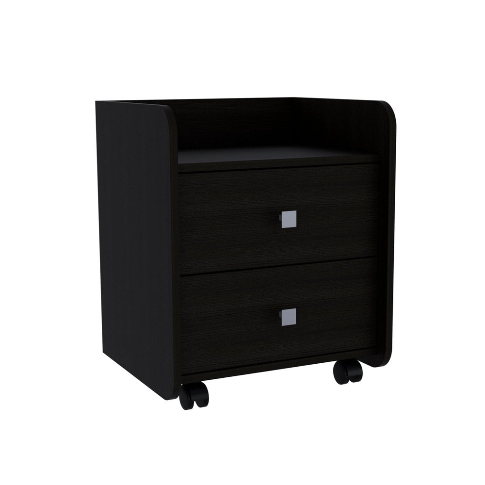 Black Wood Two Drawer Nightstand - 22-inch