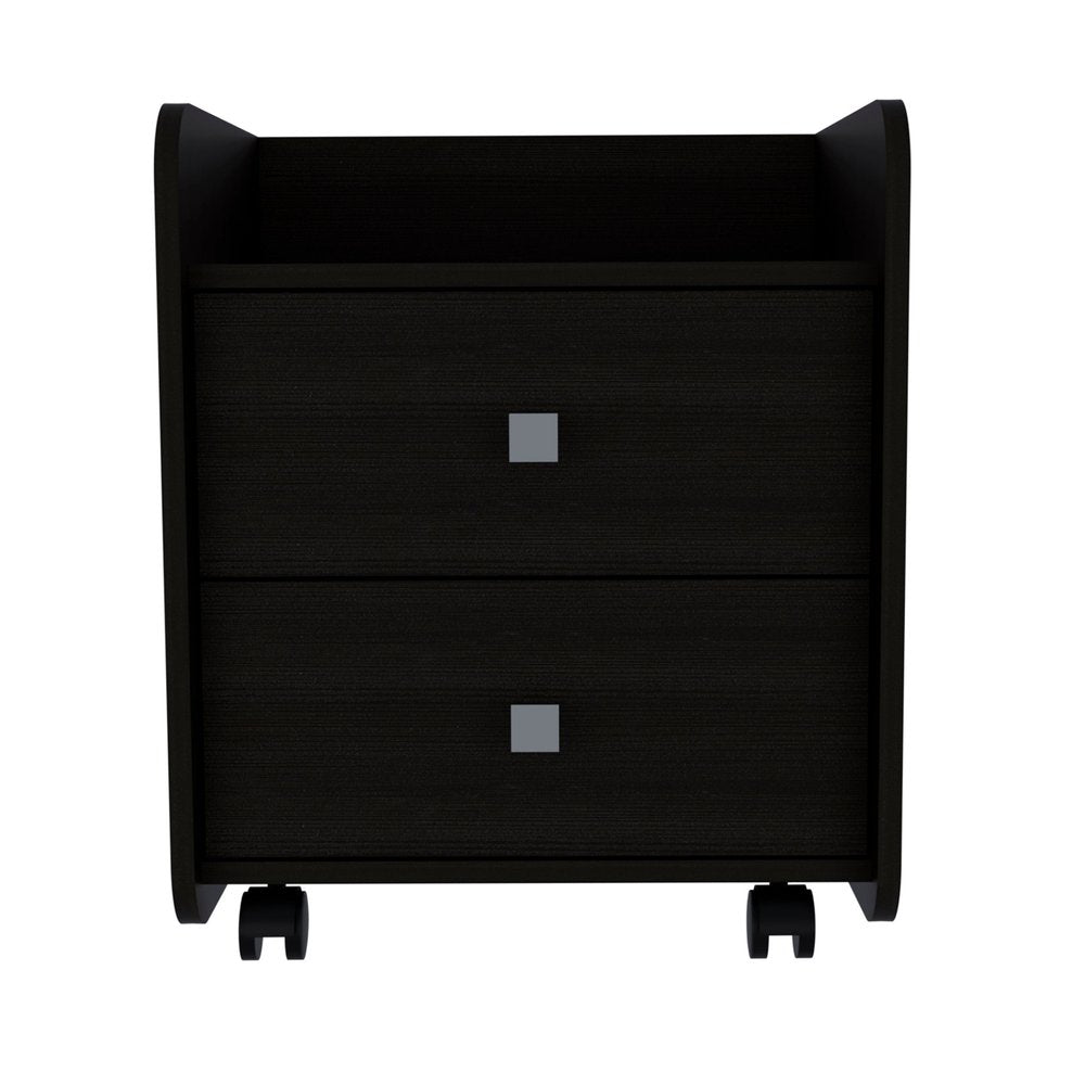 Black Wood Two Drawer Nightstand - 22-inch