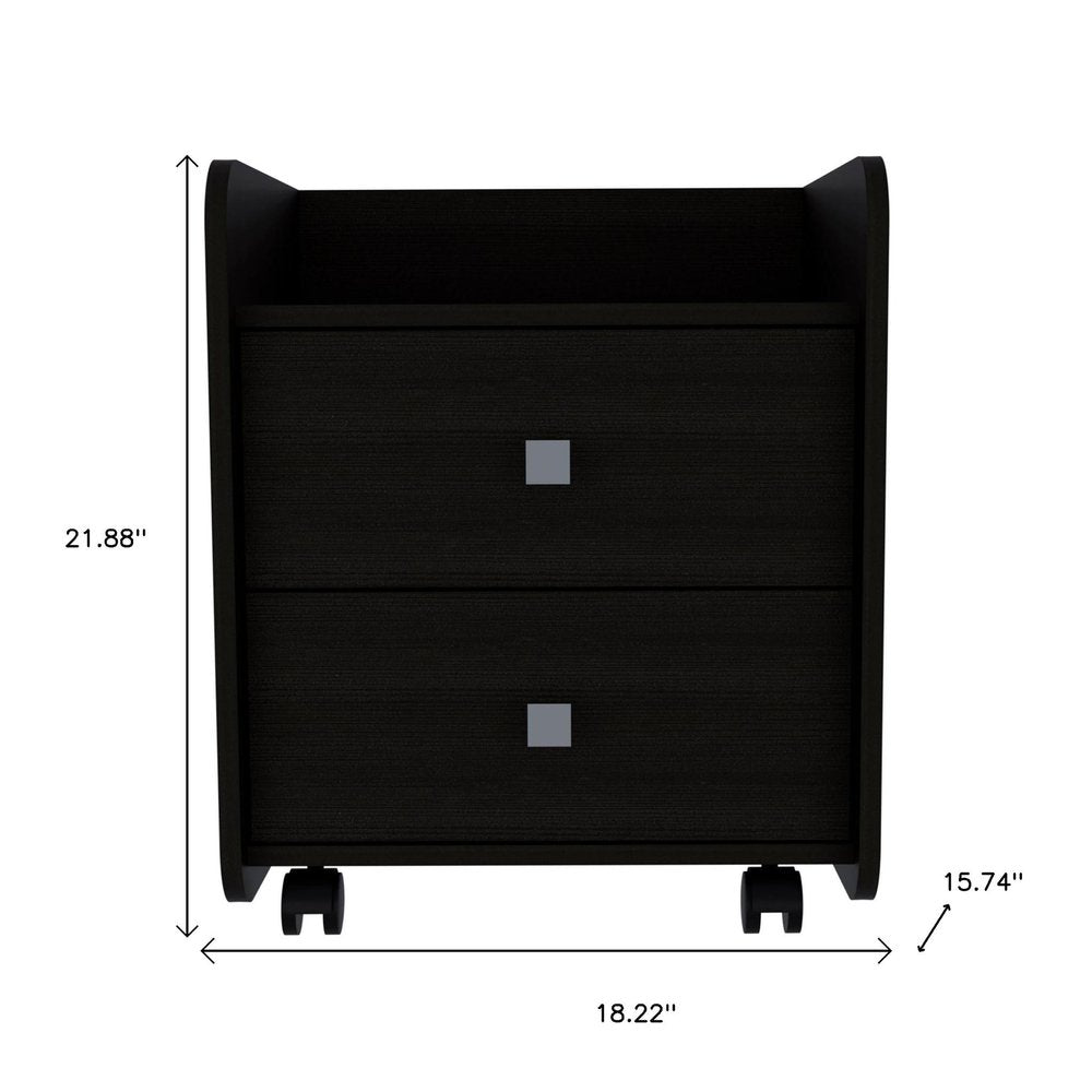 Black Wood Two Drawer Nightstand - 22-inch
