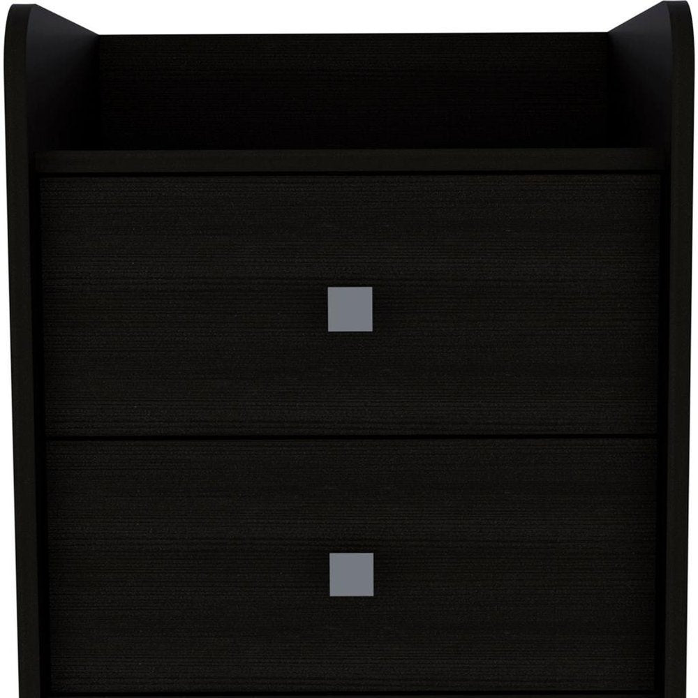 Black Wood Two Drawer Nightstand - 22-inch