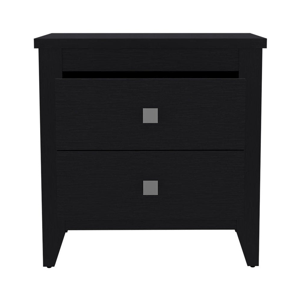 Black Wood Two Drawer Nightstand - 24-inch