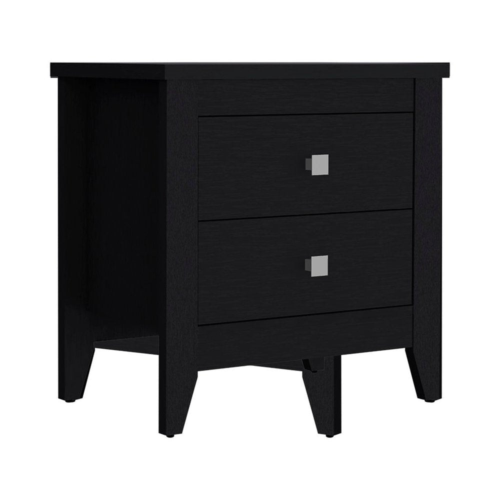Black Wood Two Drawer Nightstand - 24-inch