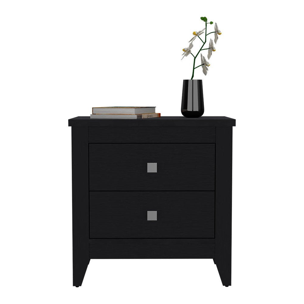 Black Wood Two Drawer Nightstand - 24-inch