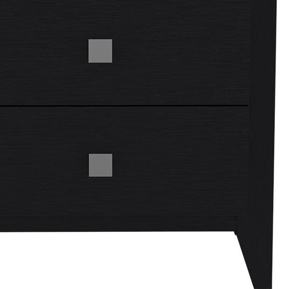 Black Wood Two Drawer Nightstand - 24-inch