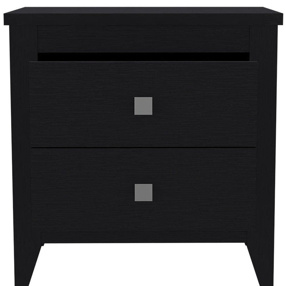 Black Wood Two Drawer Nightstand - 24-inch