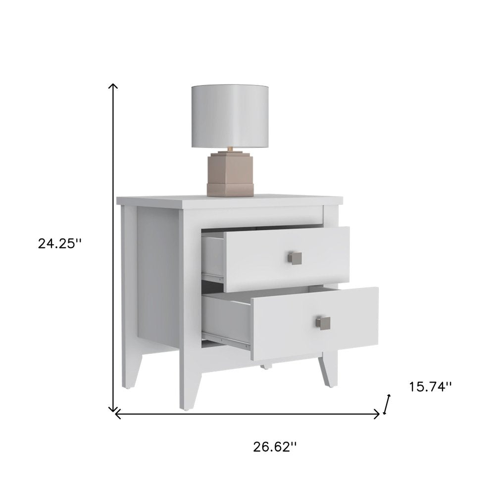 White Two Drawer Faux Wood Nightstand - 24-inch