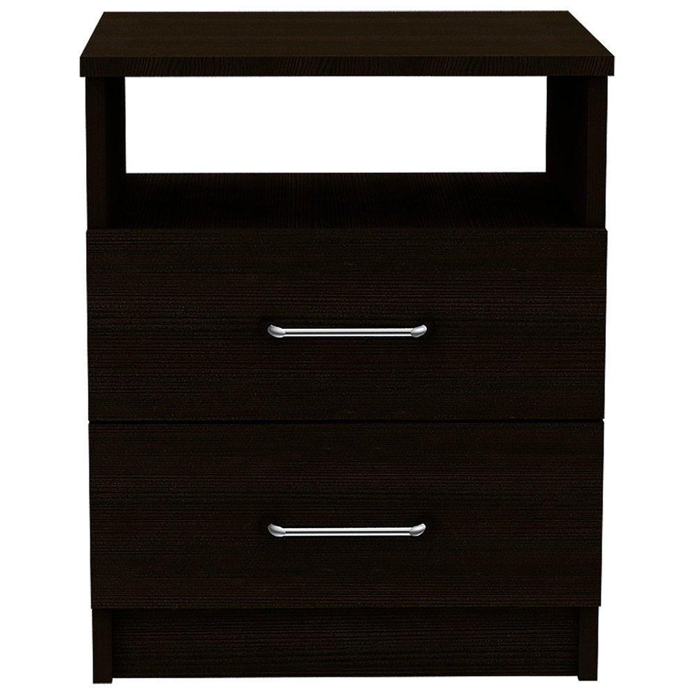 Black Wood Two Drawer Nightstand - 20-inch