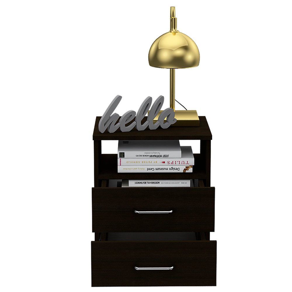 Black Wood Two Drawer Nightstand - 20-inch