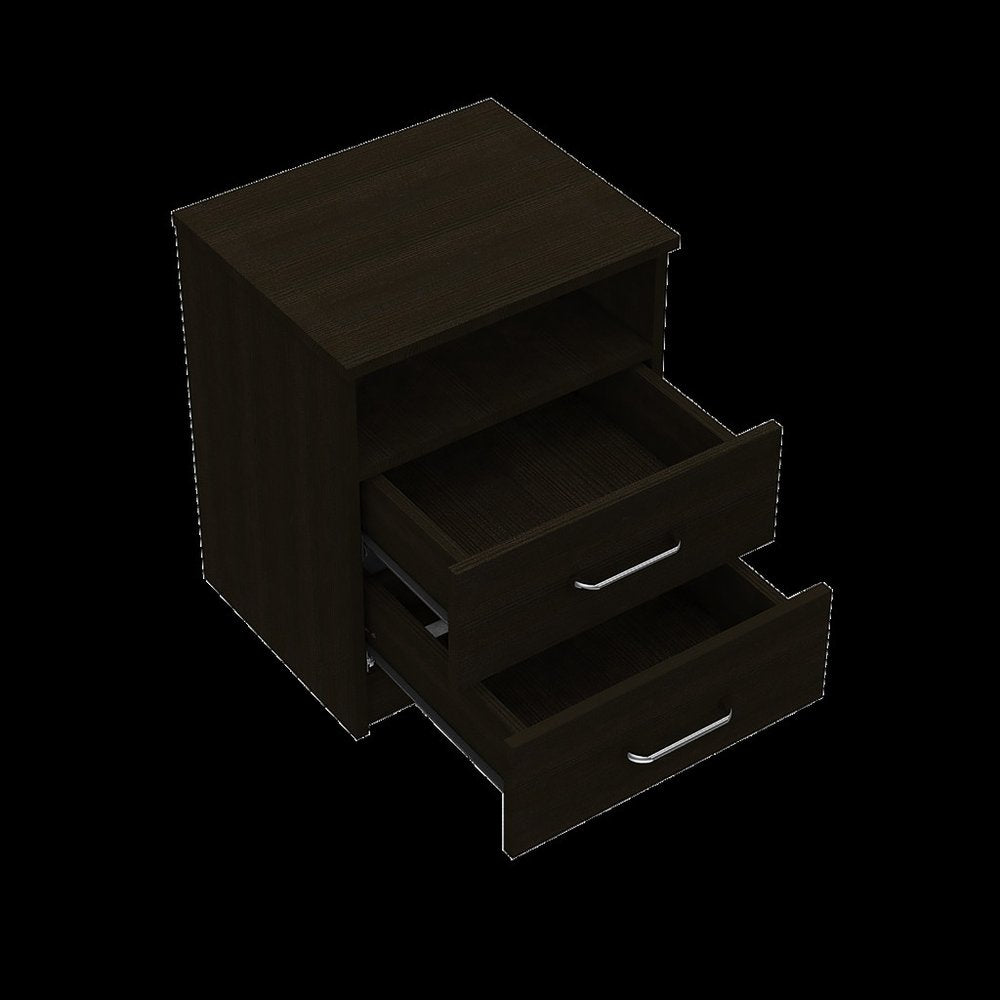 Black Wood Two Drawer Nightstand - 20-inch