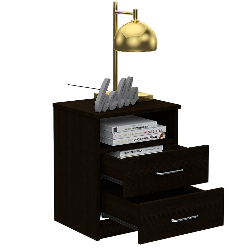 Black Wood Two Drawer Nightstand - 20-inch
