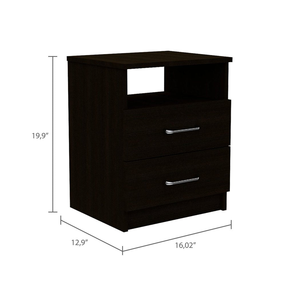 Black Wood Two Drawer Nightstand - 20-inch